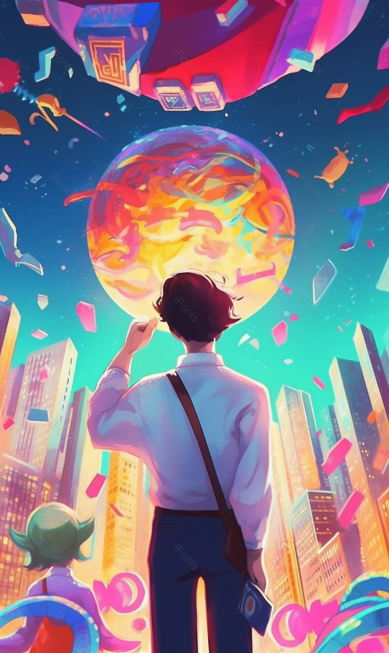 两个小孩正在观望科学宇宙星球,插画/手绘图,插画/手绘图库,插画/手绘图下载,插画/手绘